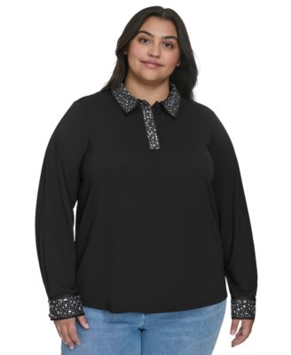 KARL LAGERFELD PARIS - Plus Size Embellished Knit Top