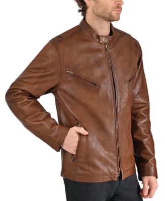 Men's Modern Caf&eacute; Racer Leather Jacket