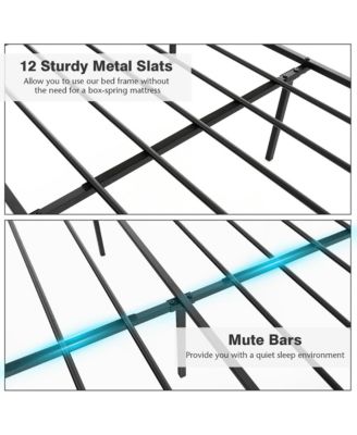 Queen Size Metal Platform Bed Frame w/ Headboard Mattress Foundation Black