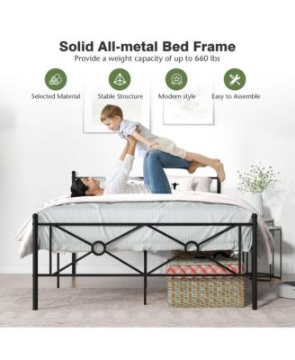 Queen Size Metal Platform Bed Frame w/ Headboard Mattress Foundation Black