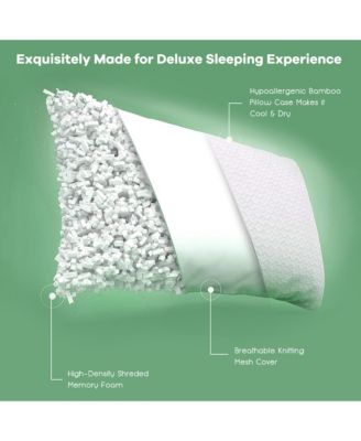2Pack Shredded Memory Foam Bed Pillows Bamboo Rayon Cooling Cover 28''x18''