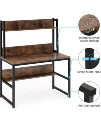 Computer Desk with Hutch, Wooden Small 42-inch Desk, Industrial Simple Office Desk with Storage Space for Home Office