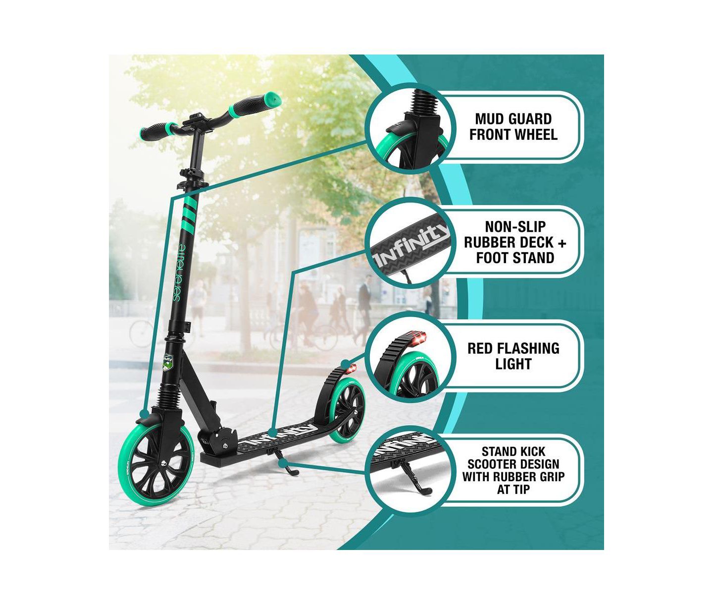 Детская игрушка SereneLife Folding 2-Wheel Adjustable Kick Scooter, Ages 8+, цвет: Аквамариновый — фото 5