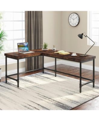 L Shaped Computer Desk, 67 inch Industrial Reversible Corner Desk for Home Office, PC Laptop Study Writing Table Workstation with Metal Pipe Legs