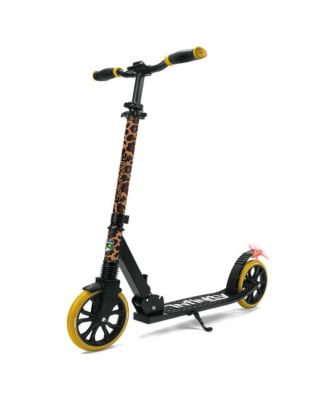 Kick Scooter Adult Teenagers Kids- 2 Wheel Kids Scooter with Adjustable T-Bar Handlebar - Alloy Anti-Slip Deck - Portable Folding Scooters for Kids with Carrying Strap - Leopard