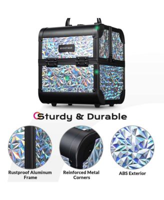 Rolling Makeup Train Case 3-Piece Cosmetic Organizer Kit Trolley Organizer Travel Case Lockable with Wheels, Mermaid Silver