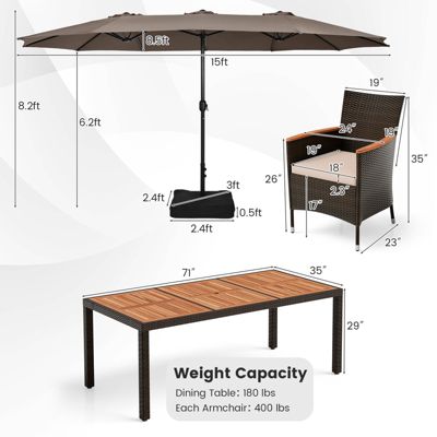 11 PCS Patio Dining Set with 15ft Double-Sided Patio Umbrella (Base Included)