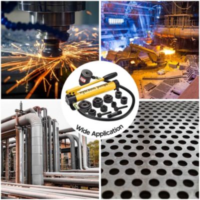 10 Ton Hydraulic Knockout Punch Set 1/2" to 2" Conduit Hole Puncher Tool Kit - Yellow