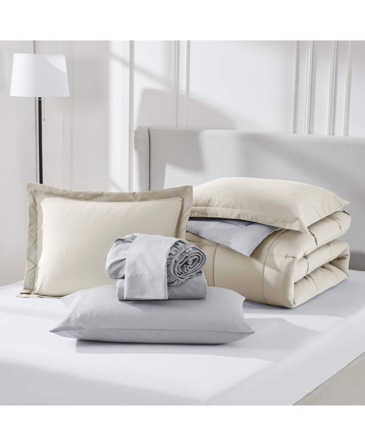 Clara Clark 7 Piece Reversible Complete Bed in a Bag - - Dark Grey/Light Grey -light grey