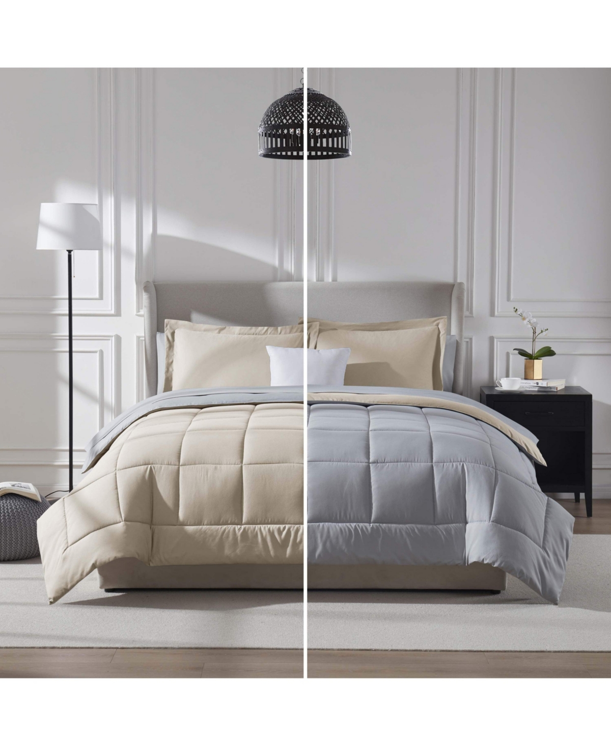 Clara Clark 7 Piece Reversible Complete Bed in a Bag - - Dark Grey/Light Grey -light grey