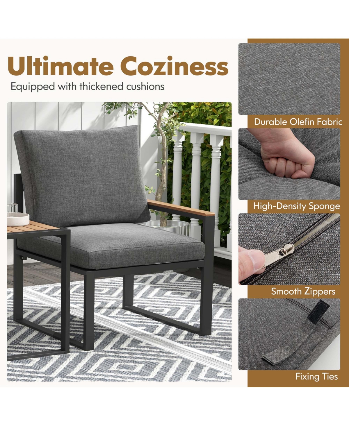Costway 5 Pcs Patio Furniture Set with Soft Cushions Space Saving Design