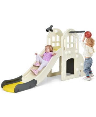 6-In-1 Large Slide for Kids Toddler Climber Slide Playset w/ Basketball Hoop