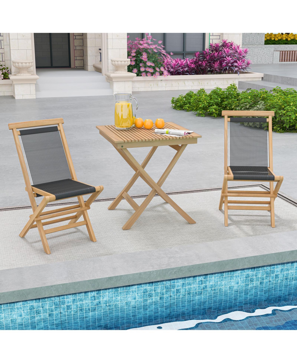 27.5 Inch Indonesia Teak Patio Bistro Table with Slatted Tabletop and Sturdy Wood Frame