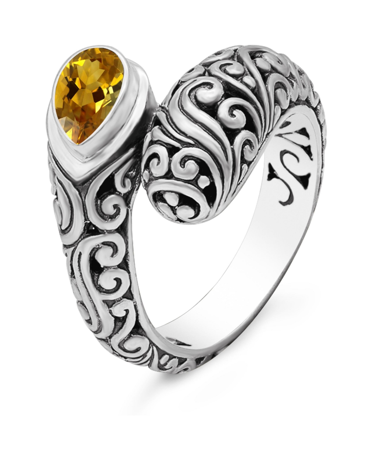 Devata Citrine & Bali Filigree Ring in Sterling Size - yellow