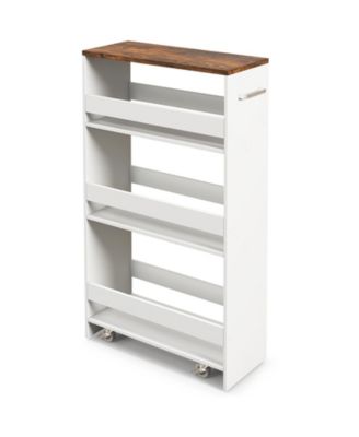 4-Tier Rolling Storage Cart Slim Kitchen Cart on Wheels with Open Shelves and Handle