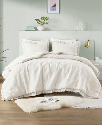 Phoebe Diamond Quilted Ruffle Edge 3-Pc. Comforter Set, King/California King - ivory