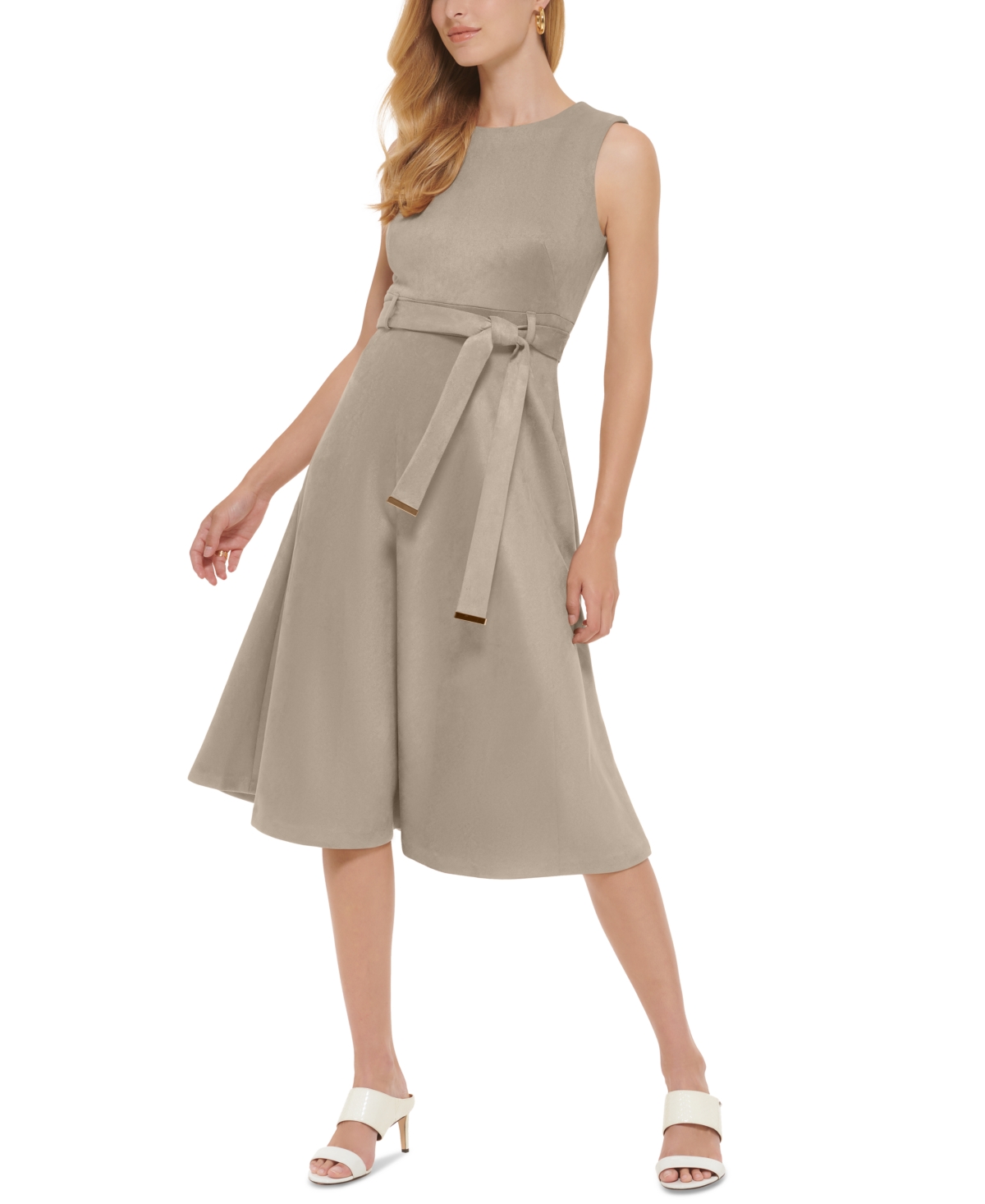 Calvin Klein Women's Faux-Suede Belted Midi Dress