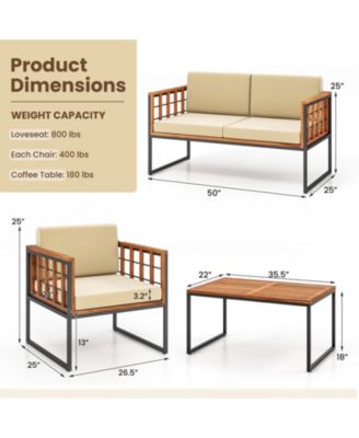 4 Pieces Acacia Wood Outdoor Sofa Set