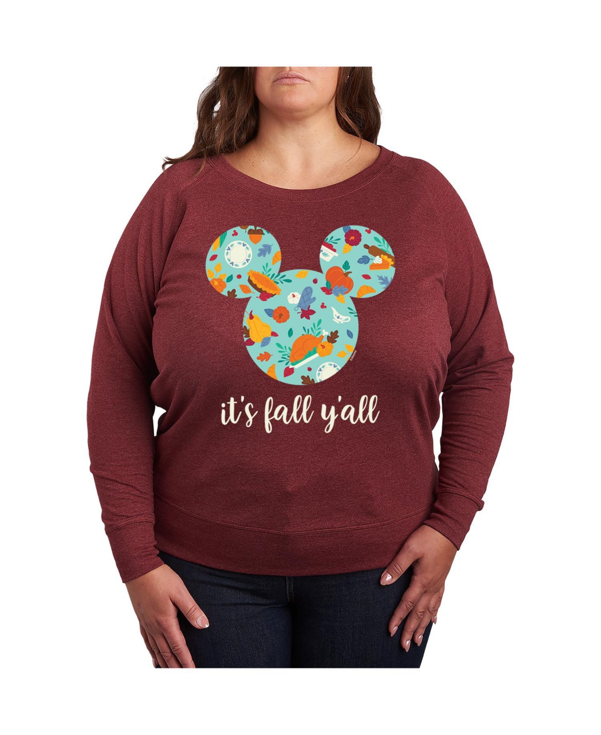 Plus Size Disney Fall Yall Graphic Pullover T-shirt - Red