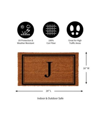 Monogram Indoor Outdoor 100% Natural Coir Doormat 28" x 16" | Letter "J"