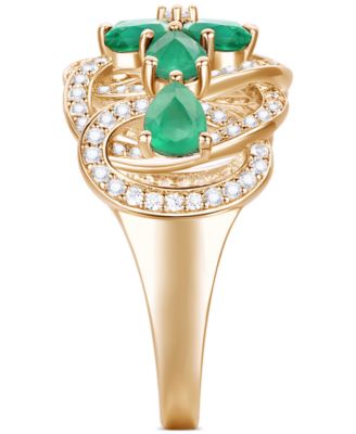 Emerald (2-1/4 ct. t.w.) & Diamond (1/4 ct. t.w.) Flower Openwork Ring in 14k Gold (Also in Ruby & Sapphire)
