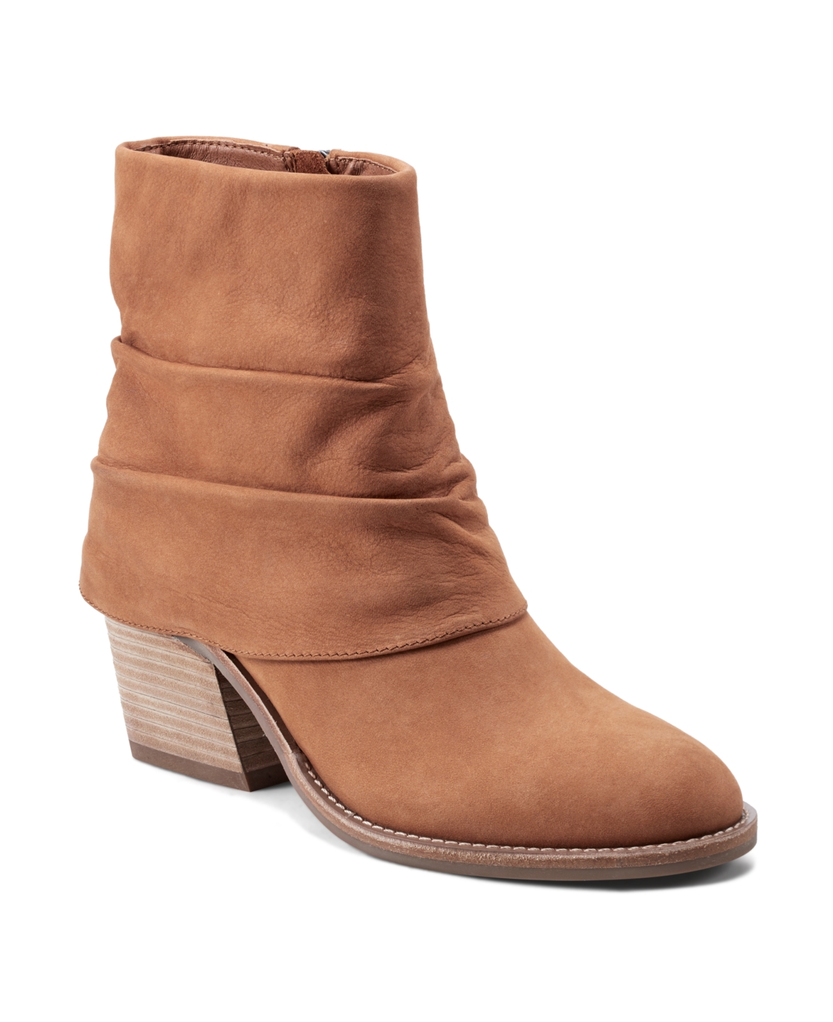 Shop Earth Women's Savvy Ruched Block Heel Boots In Cognac Nubuck