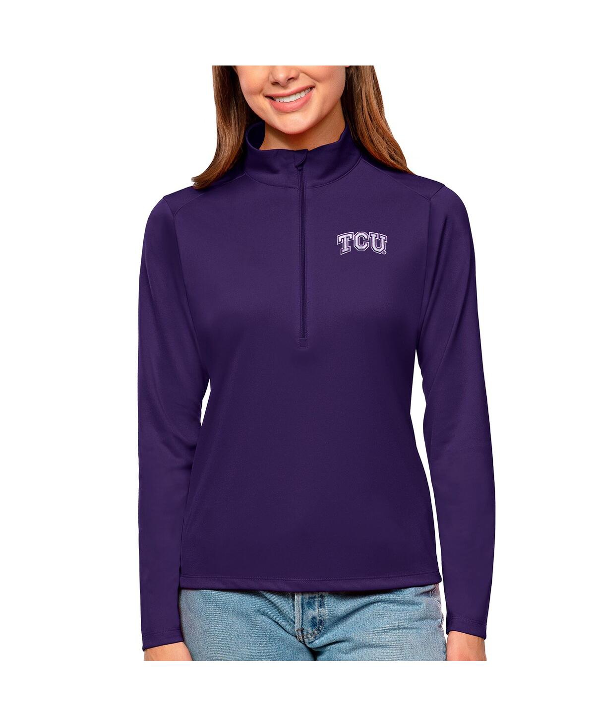 Antigua Women's Purple Tcu Horned Frogs Tribute Quarter-zip Pullover Top In Purple