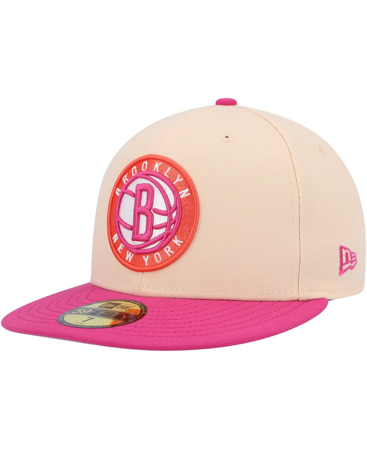 New Era Men'sPink Brooklyn Nets Passion Mango 59FIFTY Fitted Hat - Orange, Pink