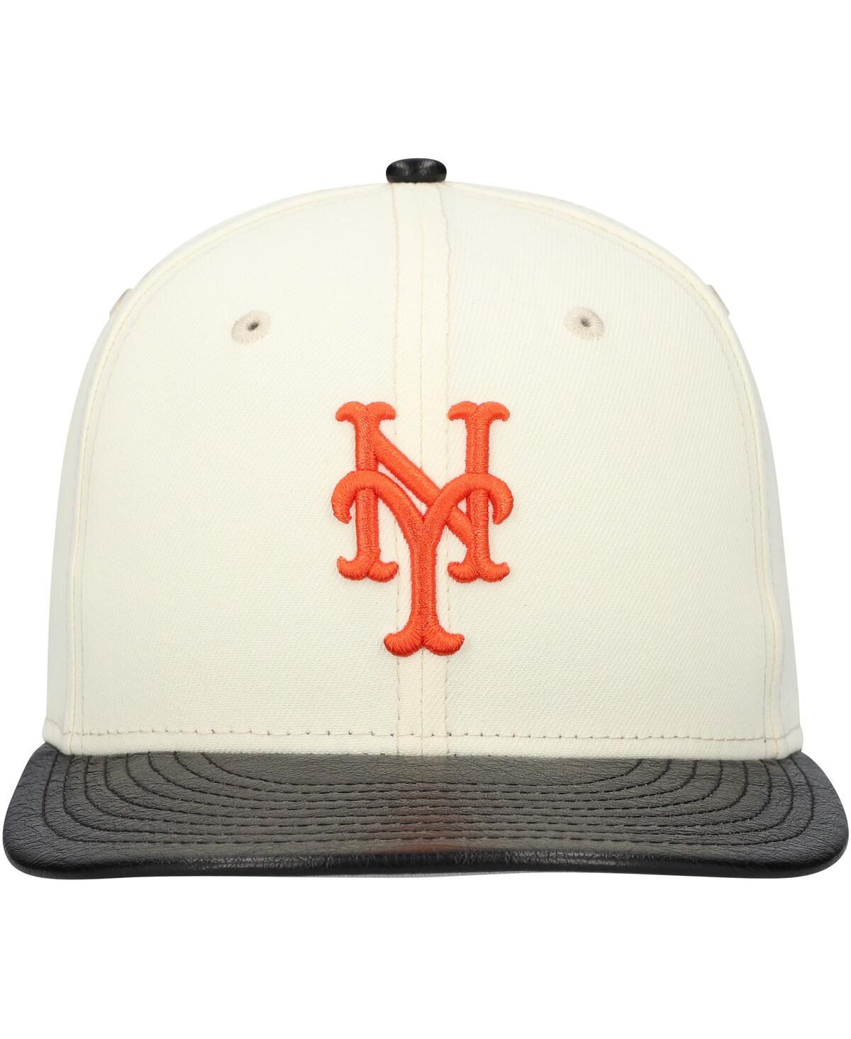 New Era Men'sNew York Mets Game Night Leather Visor 59FIFTY Fitted Hat - Cream