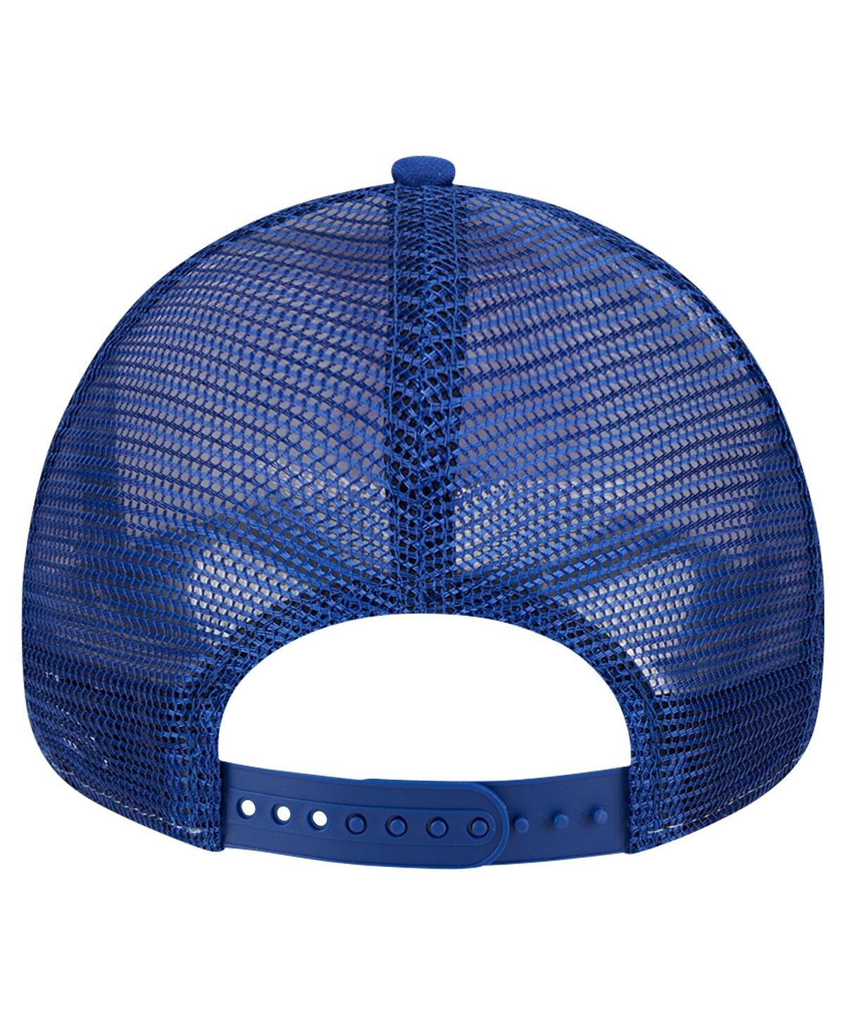 New Era Men's White/royal Atlanta Braves Checkered Flag A-frame Trucker 9forty Adjustable Hat In White,royal