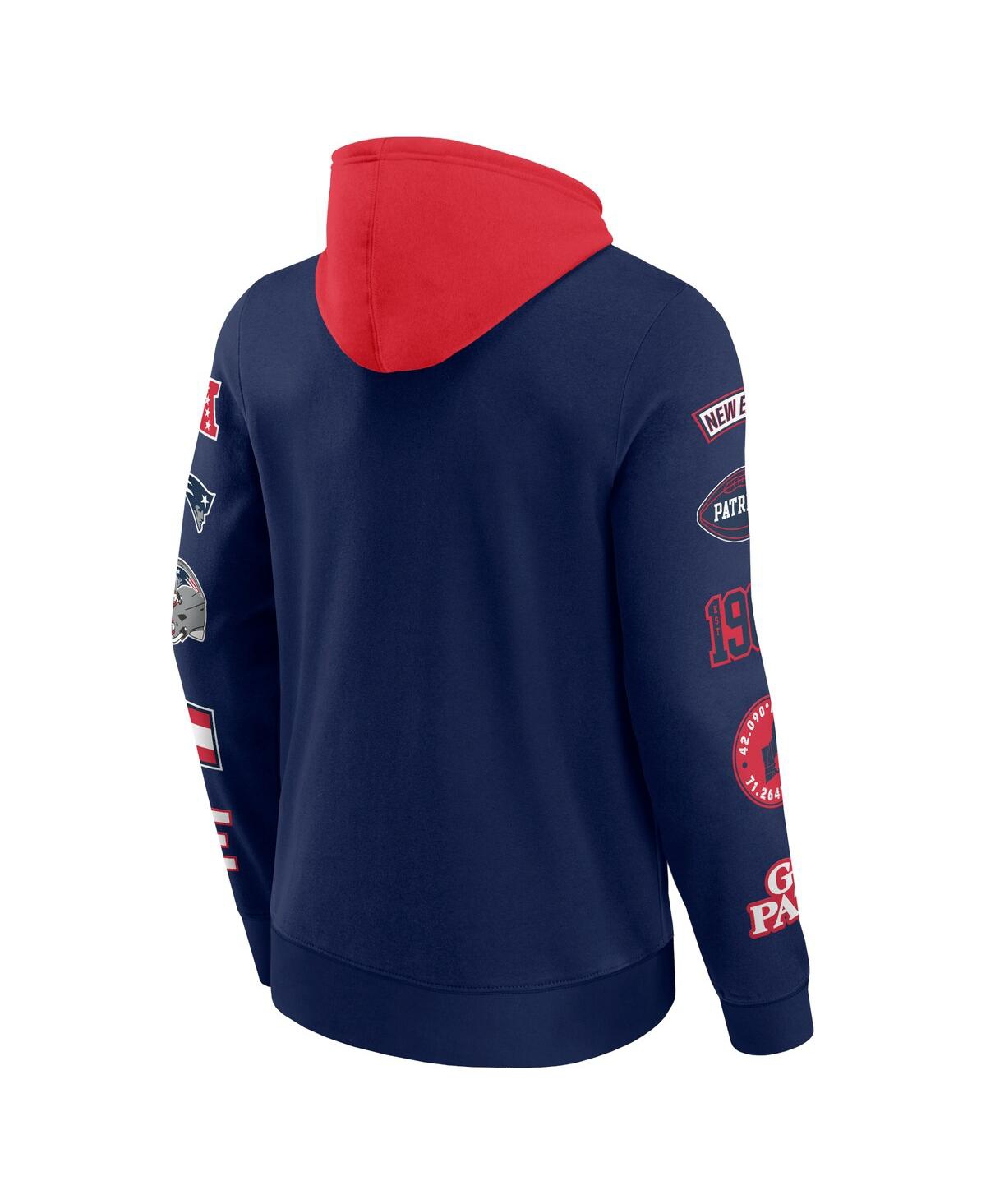 Fanatics Men's Navy/red New England Patriots Patched Out Pullover Hoodie In Navy,red