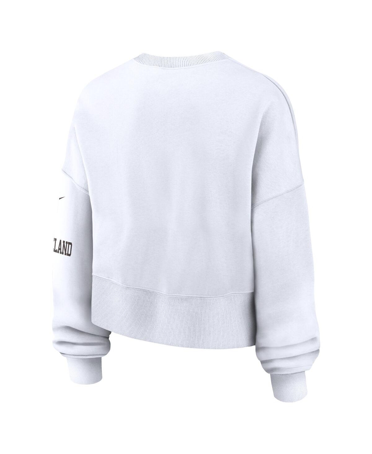 Nike Women's White Cleveland Browns Oversized Long Sleeve Cropped Sweatshirt In White