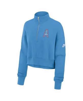 Women's Light Blue Tennessee Titans Oilers Throwback Rewind Phoenix Cropped Half-Zip Sweatshirt