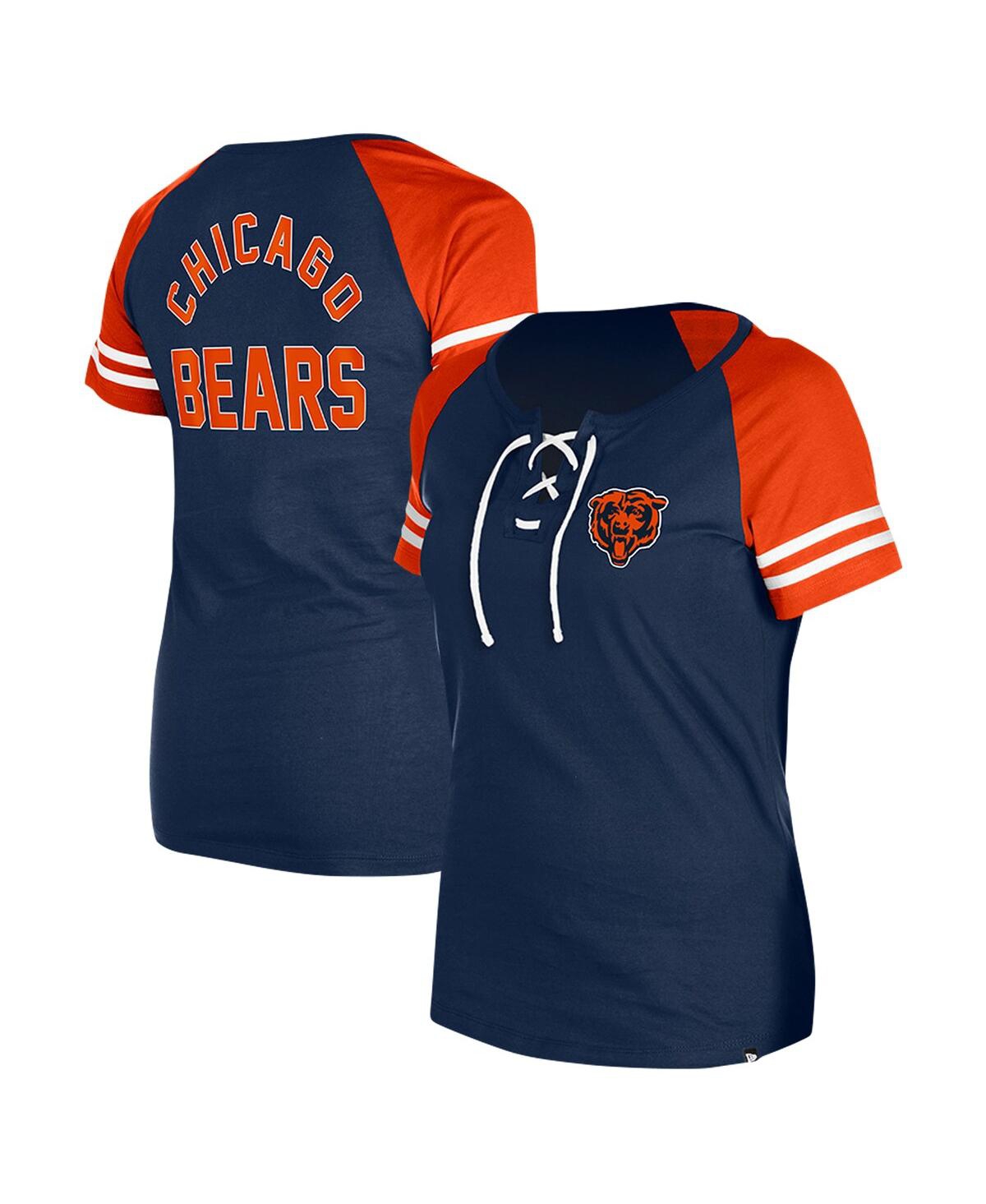 NEW ERA WOMEN'S NAVY CHICAGO BEARS LACE-UP RAGLAN T-SHIRT 