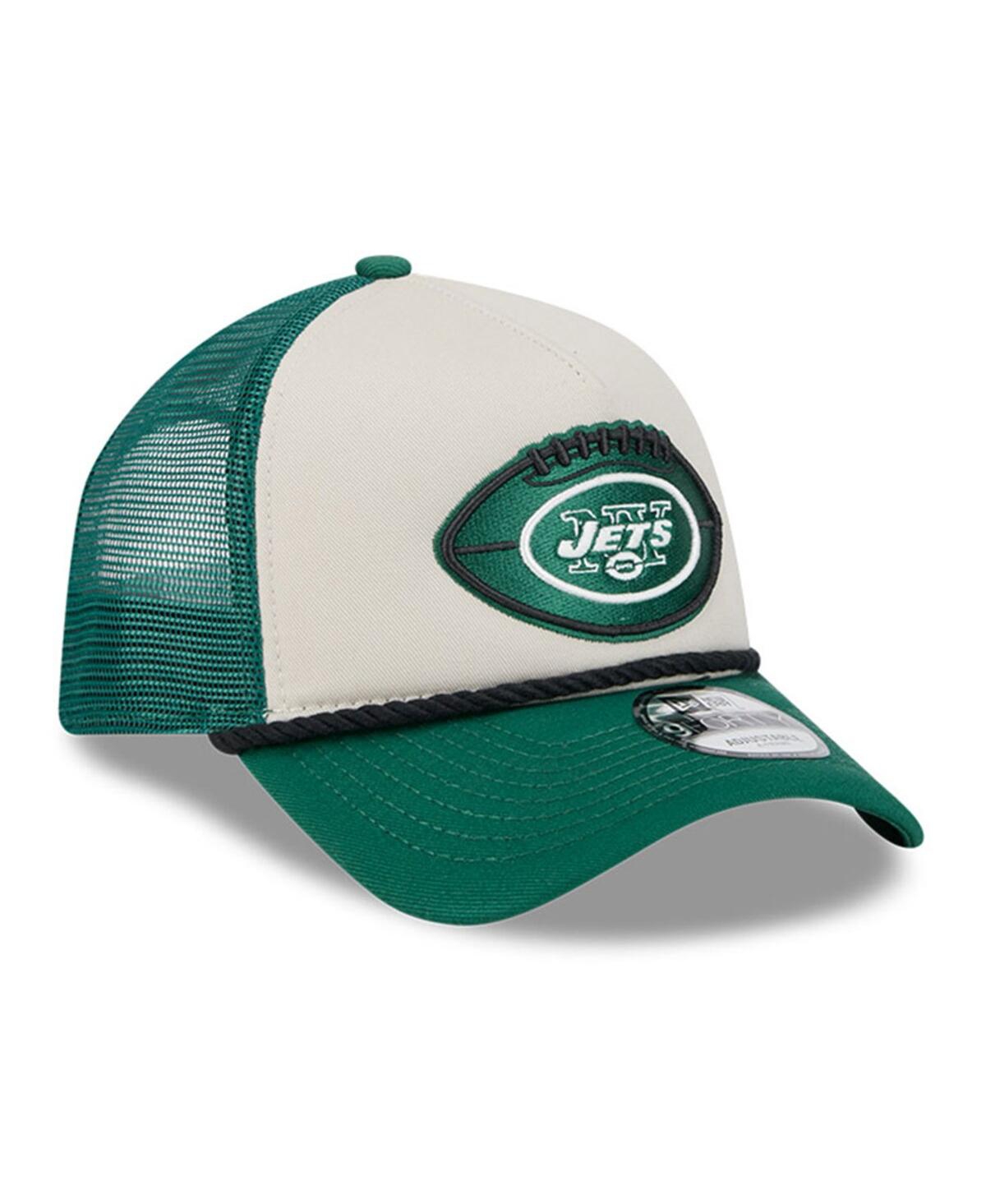 New Era Men's Stone/green New York Jets 2024 Sideline Historic 9forty A-frame Trucker Adjustable Hat In Stone,green