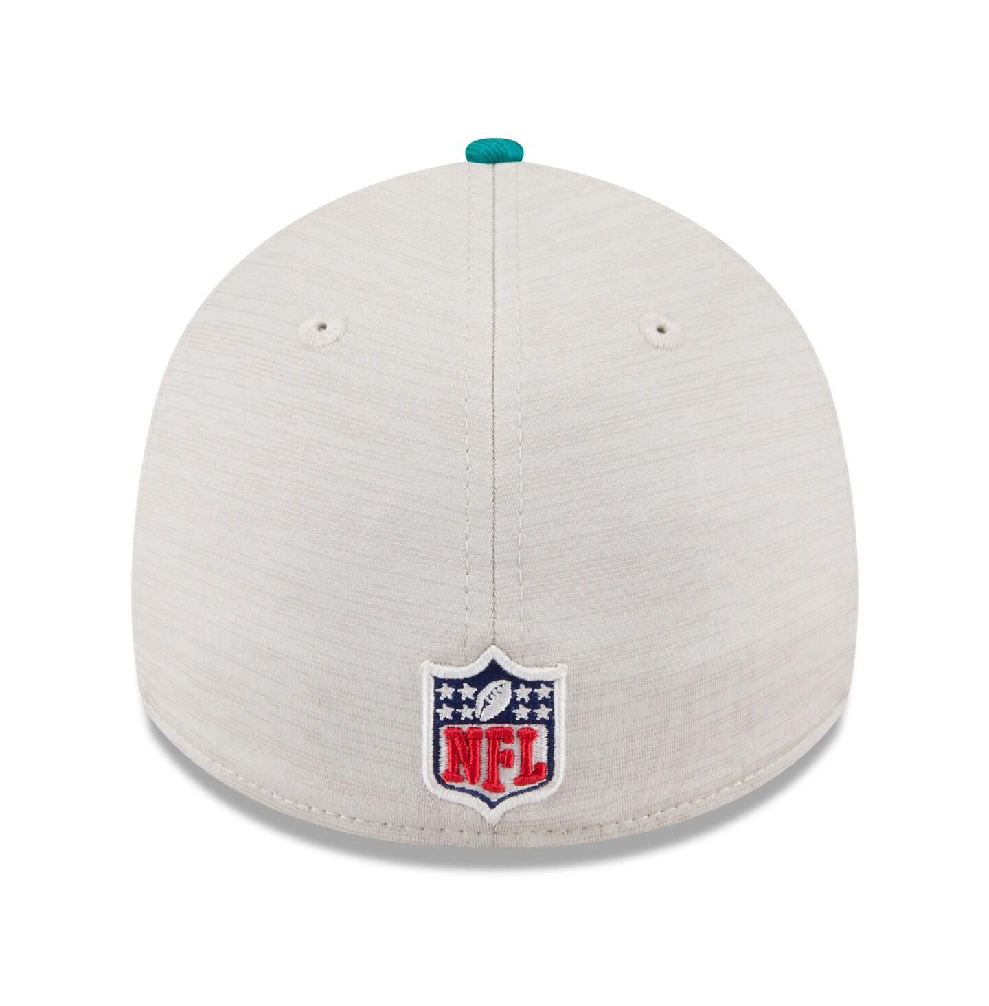 Мужская кепка New Era Stone/Aqua Miami Dolphins 2024 Sideline Historic 39THIRTY Flex Hat — фото 2