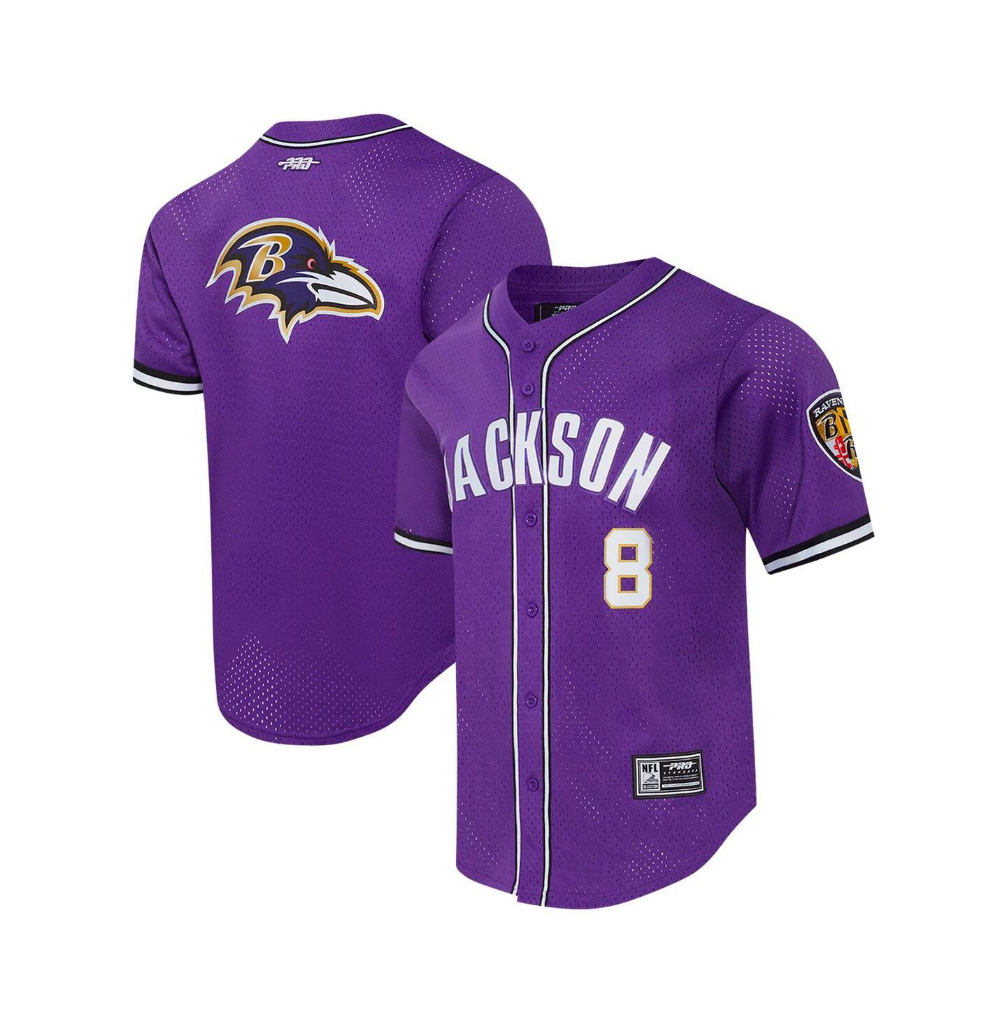 Мужской топ Pro Standard Lamar Jackson Purple Baltimore Ravens Mesh Button-Up Baseball Jersey — фото 1