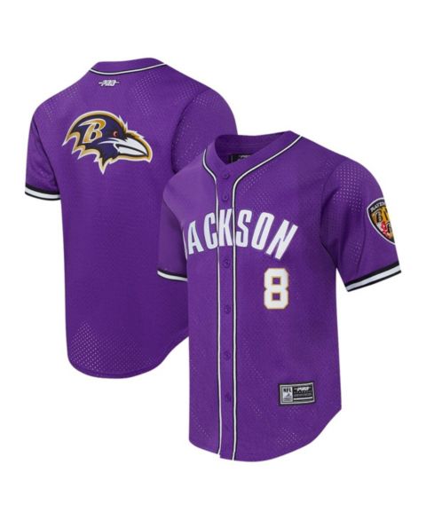 Мужской топ Pro Standard Lamar Jackson Purple Baltimore Ravens Mesh Button-Up Baseball Jersey