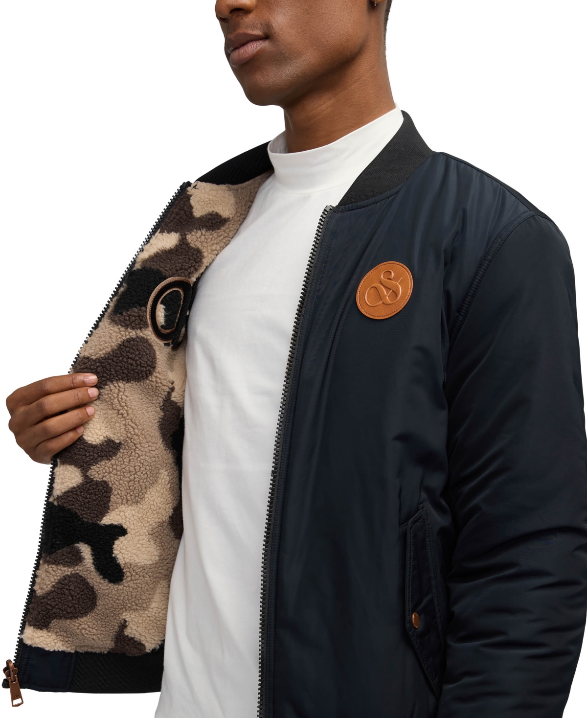 Scotch & Soda Evlon Reversible Faux Shearling Bomber Jacket In Black