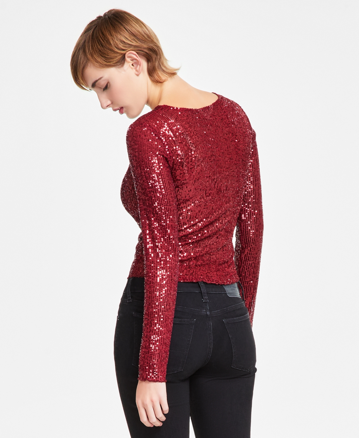 Lucky Brand Women's Sequin Long-Sleeve Layering Top