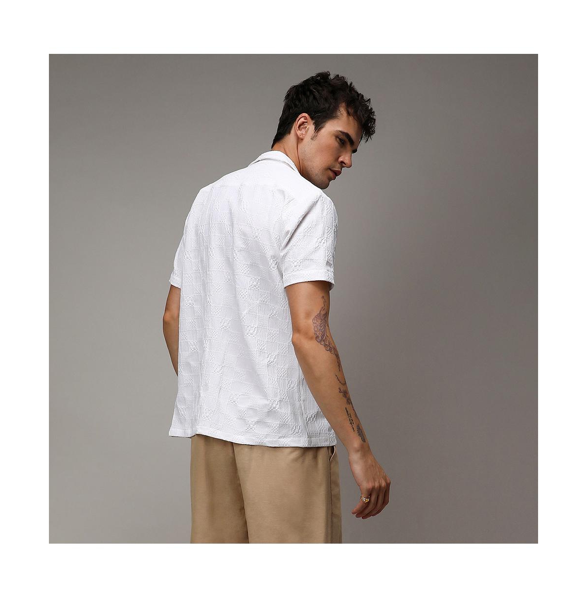 Men's Chalk White Creased-Check Shirt