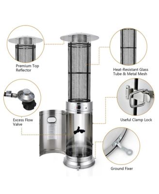 40000 BTU Patio Heaters Stainless Steel Round Propane Glass Tube Flame