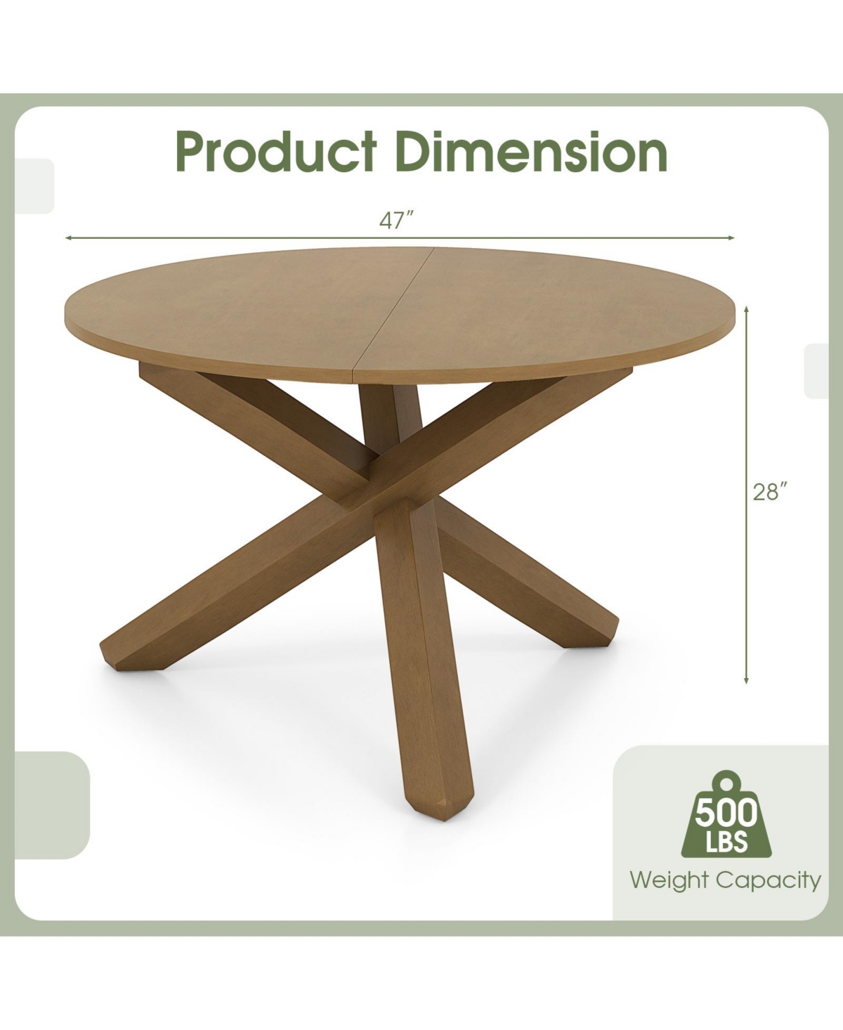 Sugift Inches Round Dining Table with Solid Acacia Wood Legs