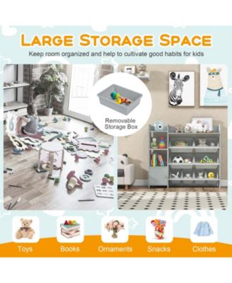 4-Tier Kids Bookshelf and Toy Storage Rack with 8 Toy Organizer Bins