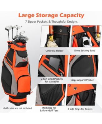 10.5 Inch Golf Stand Bag with 14 Way Dividers and 7 Zippered Pockets-Orange
