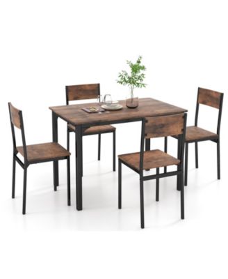 5-Piece MDF & Metal Frame, Space-Saving Chairs, Ergonomic Backrest Dining Table Set