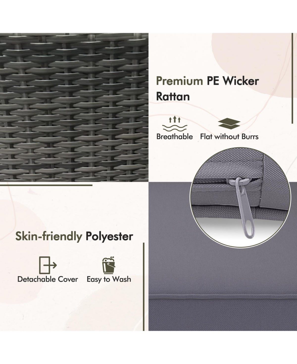 Skonyon 3 Pieces Patio Furniture Set with Cushioned Patio Chairs and Tempered Glass Coffee Table-Gray