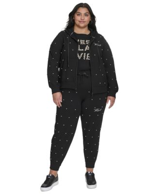 Plus Size Cest La Vie Embellished T Shirt Embellished Zip Front Hoodie Embellished Jogger Pants Created For Macys