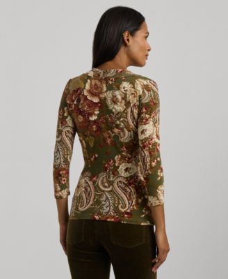 ローレン ラルフローレン LAUREN Ralph Lauren Women's  Floral ストレッチ Jersey Top レディース シャツ Lauren Ralph Lauren Women's Floral Stretch Jersey Top - Macy's