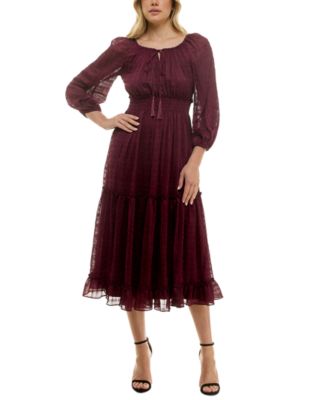 Taylor - Women's Tie-Neck Smocked-Waist Tiered Dress
